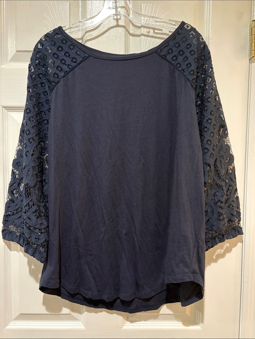 LOFT Navy Crochet-Sleeve Tunic Top